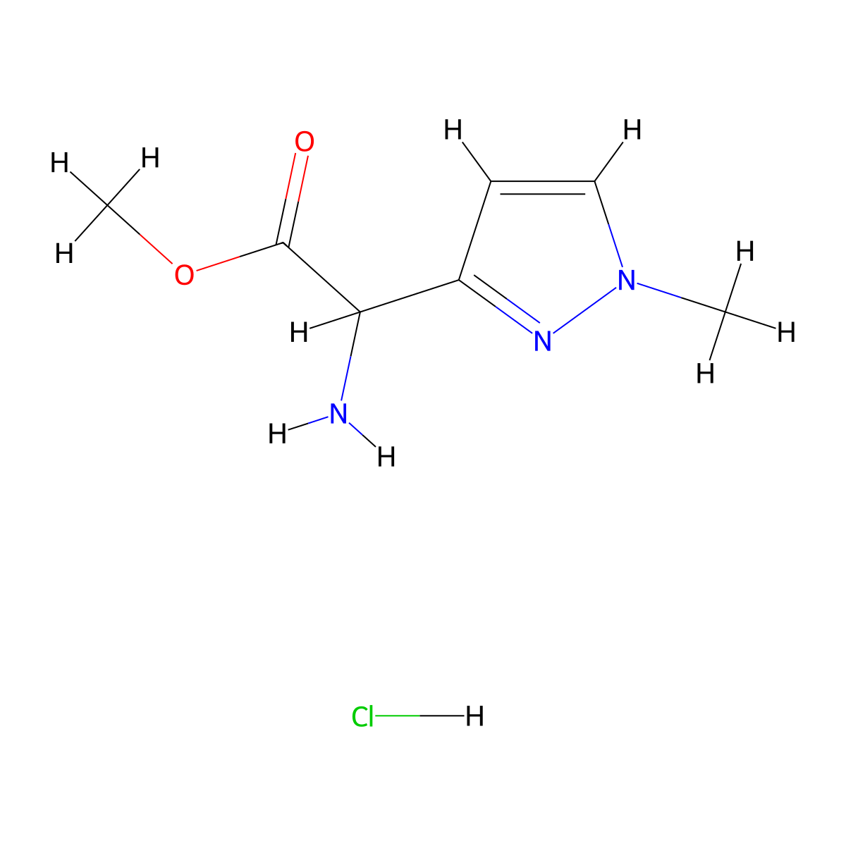 methyl 2-amino-2-(1-methyl-1H-pyrazol-3-yl)acetate hydrochloride molecular structure, CAS 1796890-20-4