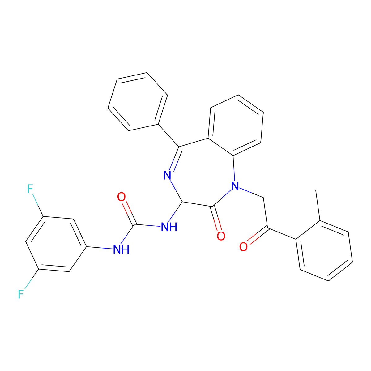 1-(3,5-difluorophenyl)-3-{1-[2-(2-methylphenyl)-2-oxoethyl]-2-oxo-5-phenyl-2,3-dihydro-1H-1,4-benzodiazepin-3-yl}urea molecular structure, CAS 1796890-30-6