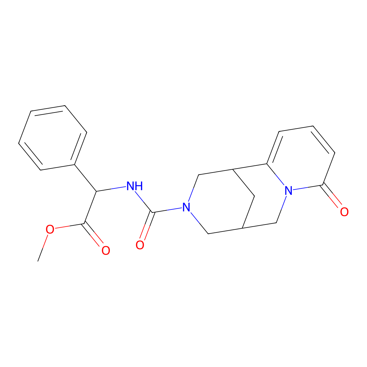 methyl {[(8-oxo-1,5,6,8-tetrahydro-2H-1,5-methanopyrido[1,2-a][1,5]diazocin-3(4H)-yl)carbonyl]amino}(phenyl)acetate molecular structure, CAS 1796891-34-3