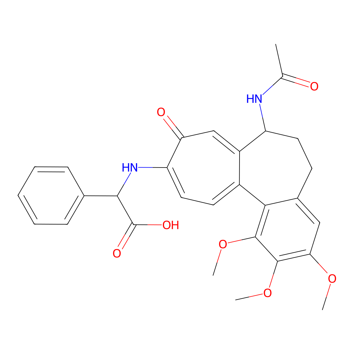 {[7-(Acetylamino)-1,2,3-trimethoxy-9-oxo-5,6,7,9-tetrahydrobenzo[a]heptalen-10-yl]amino}(phenyl)acetic acid molecular structure, CAS 1796891-35-4