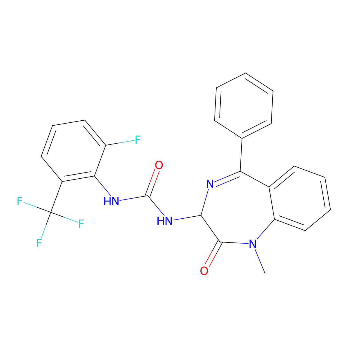 3-[2-fluoro-6-(trifluoromethyl)phenyl]-1-(1-methyl-2-oxo-5-phenyl-2,3-dihydro-1H-1,4-benzodiazepin-3-yl)urea molecular structure, CAS 1796891-58-1