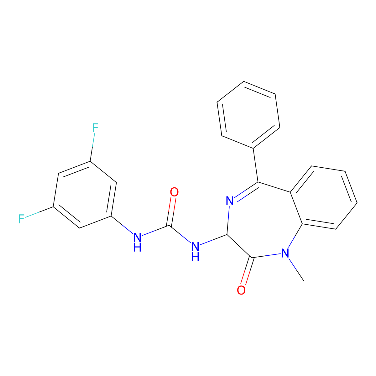 1-(3,5-difluorophenyl)-3-(1-methyl-2-oxo-5-phenyl-2,3-dihydro-1H-1,4-benzodiazepin-3-yl)urea molecular structure, CAS 1796893-17-8