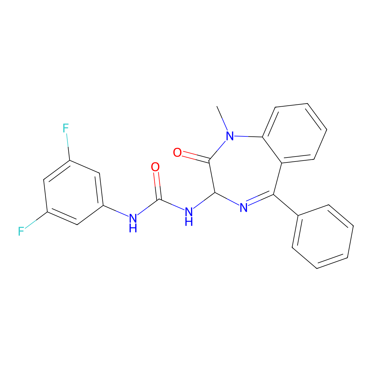 1-(3,5-difluorophenyl)-3-(1-methyl-2-oxo-5-phenyl-2,3-dihydro-1H-1,4-benzodiazepin-3-yl)urea molecular structure, CAS 1796893-17-8