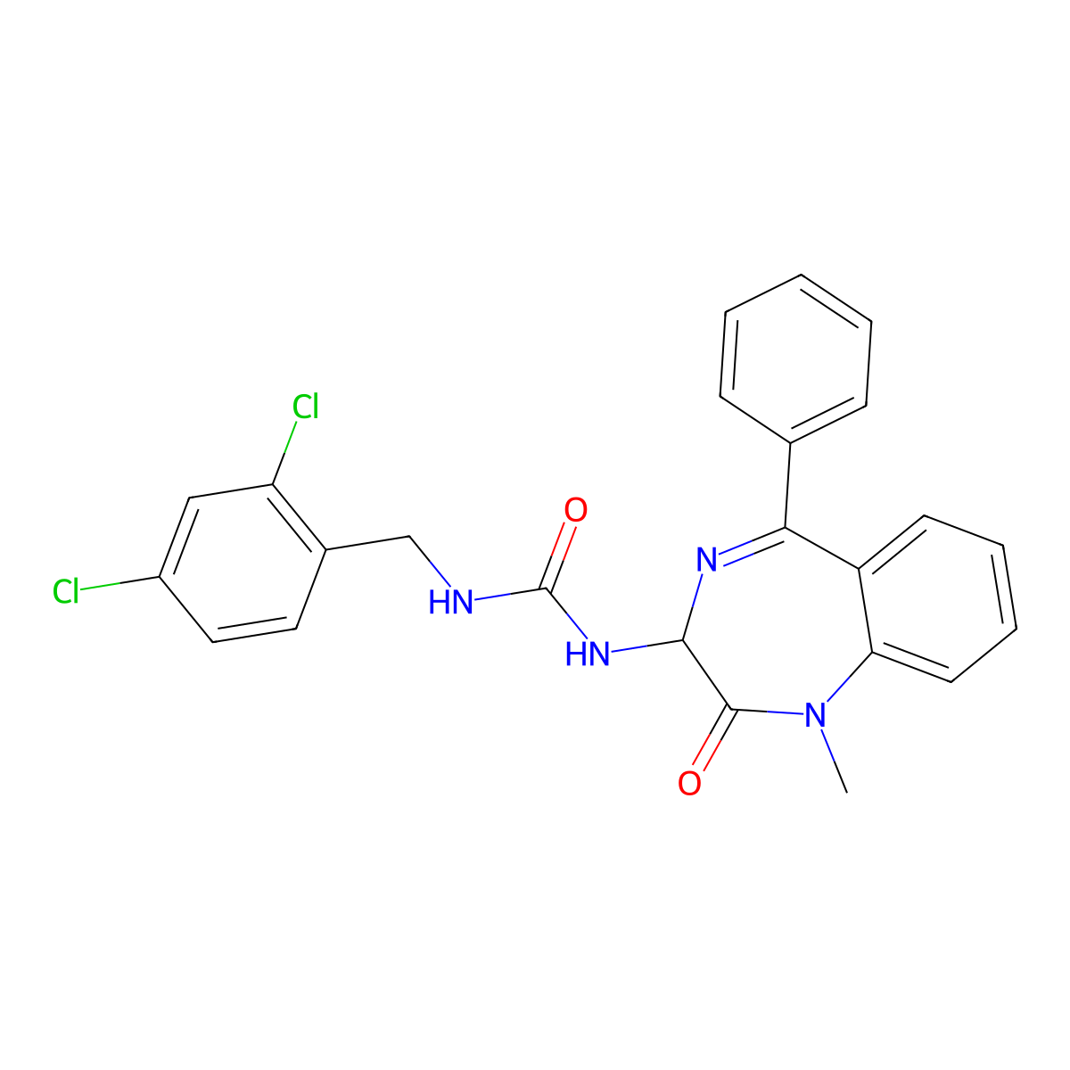 1-[(2,4-dichlorophenyl)methyl]-3-(1-methyl-2-oxo-5-phenyl-2,3-dihydro-1H-1,4-benzodiazepin-3-yl)urea molecular structure, CAS 1796893-26-9