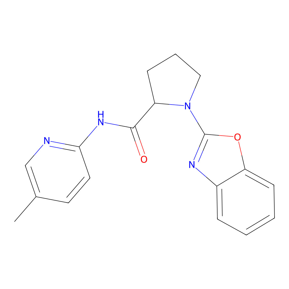 1-(benzo[d]oxazol-2-yl)-N-(5-methylpyridin-2-yl)pyrrolidine-2-carboxamide molecular structure, CAS 1796894-61-5
