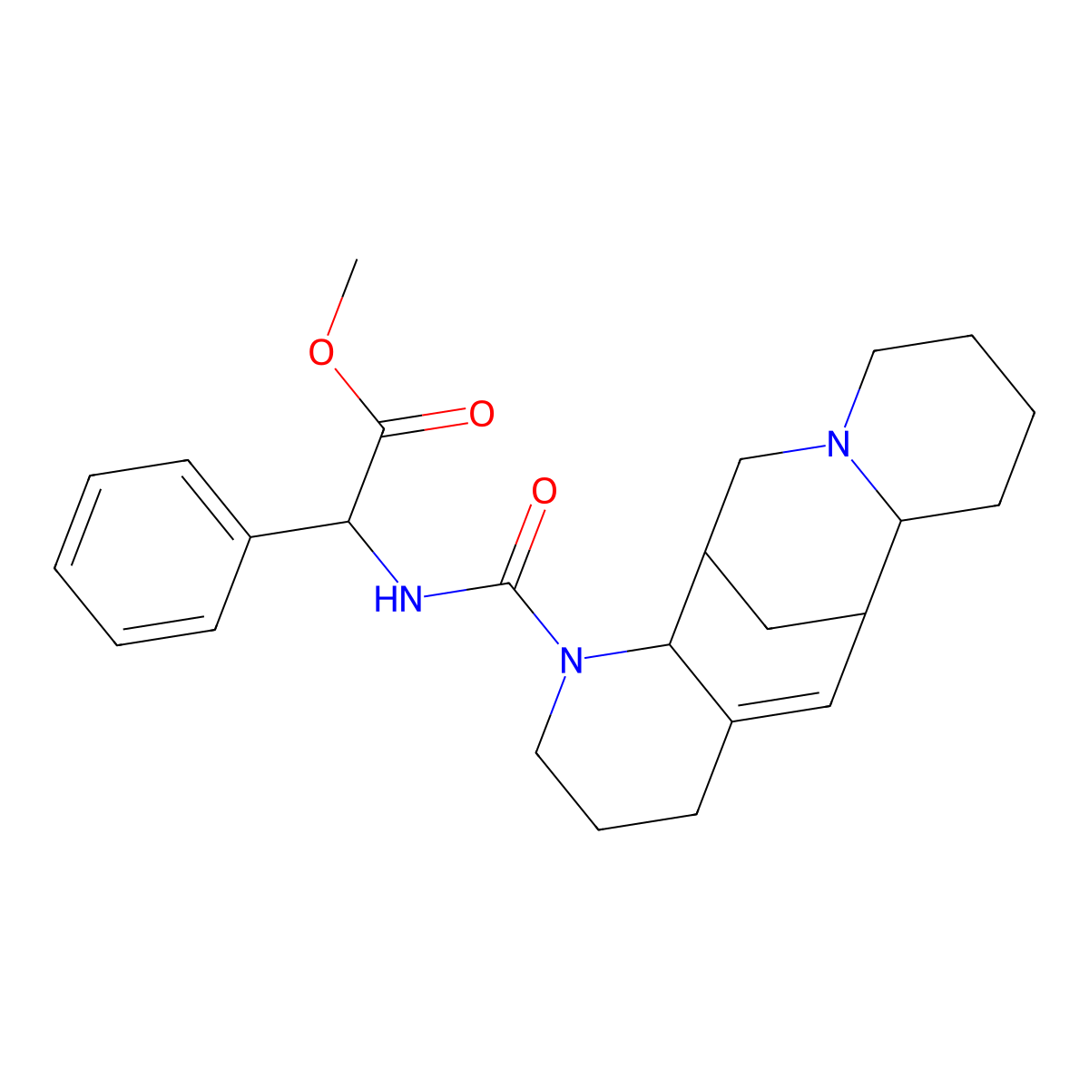 Methyl 2-(3,15-diazatetracyclo[7.7.1.02,7.010,15]heptadec-7-ene-3-carbonylamino)-2-phenylacetate molecular structure, CAS 1796896-80-4