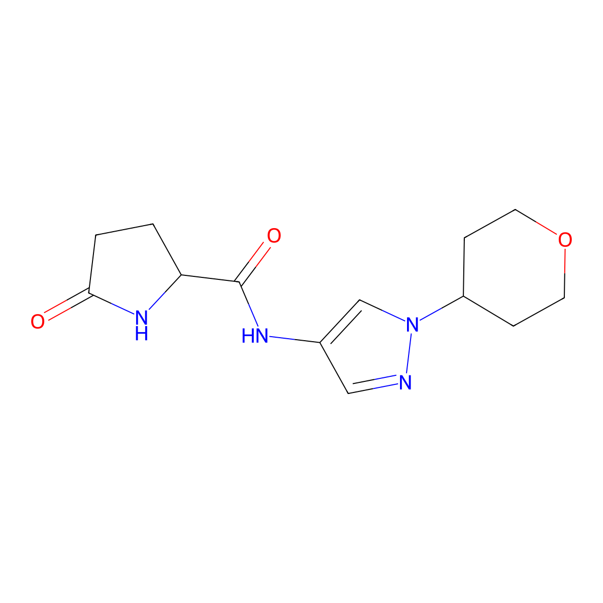 5-oxo-N-(1-(tetrahydro-2H-pyran-4-yl)-1H-pyrazol-4-yl)pyrrolidine-2-carboxamide molecular structure, CAS 1796897-77-2