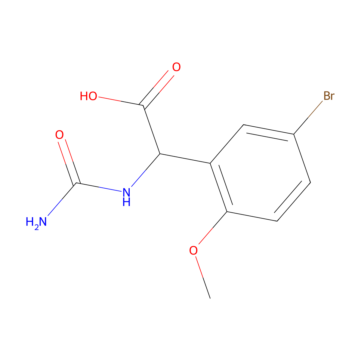 2-(5-Bromo-2-methoxyphenyl)-2-ureidoacetic acid molecular structure, CAS 1796897-94-3