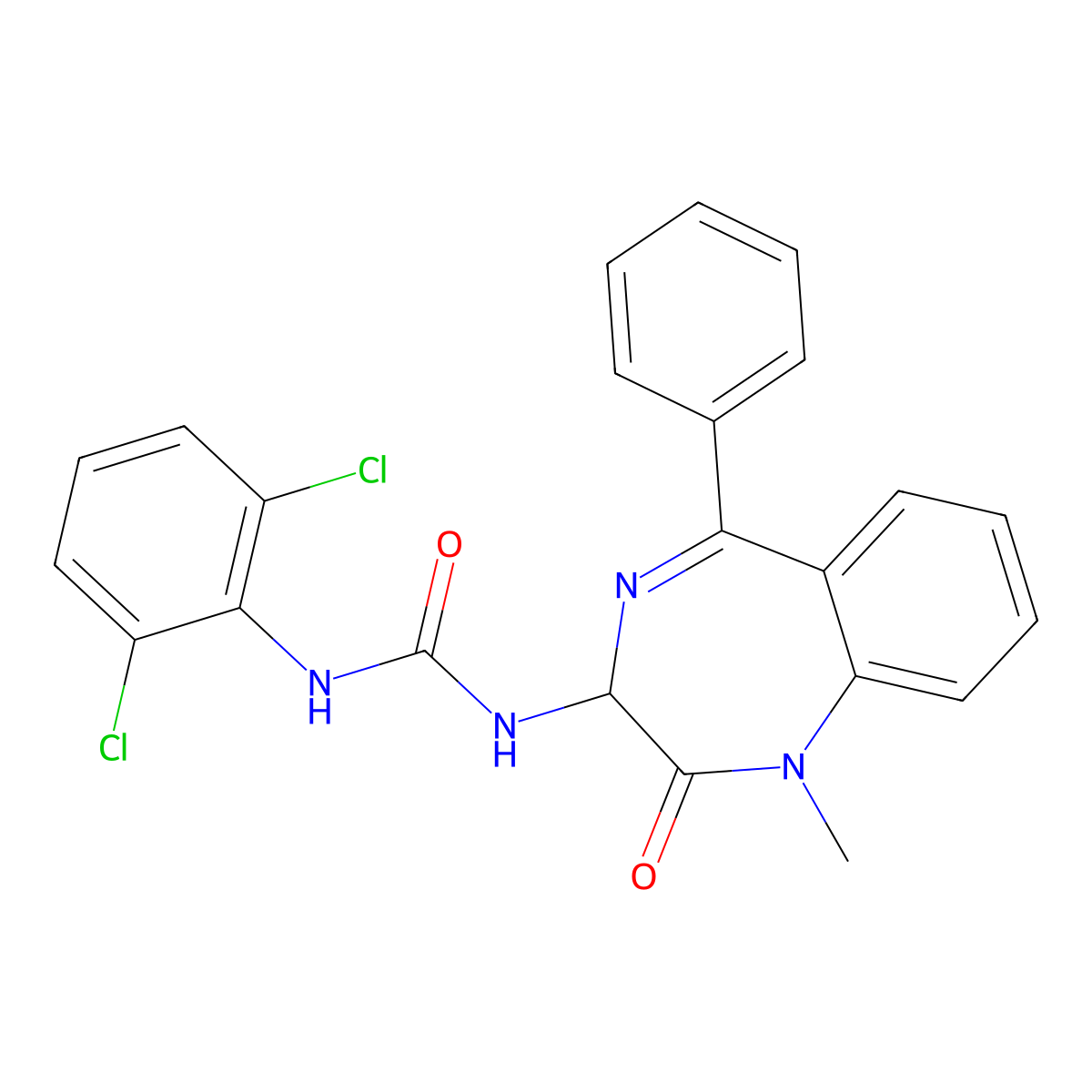 1-(2,6-dichlorophenyl)-3-(1-methyl-2-oxo-5-phenyl-2,3-dihydro-1H-1,4-benzodiazepin-3-yl)urea molecular structure, CAS 1796898-17-3