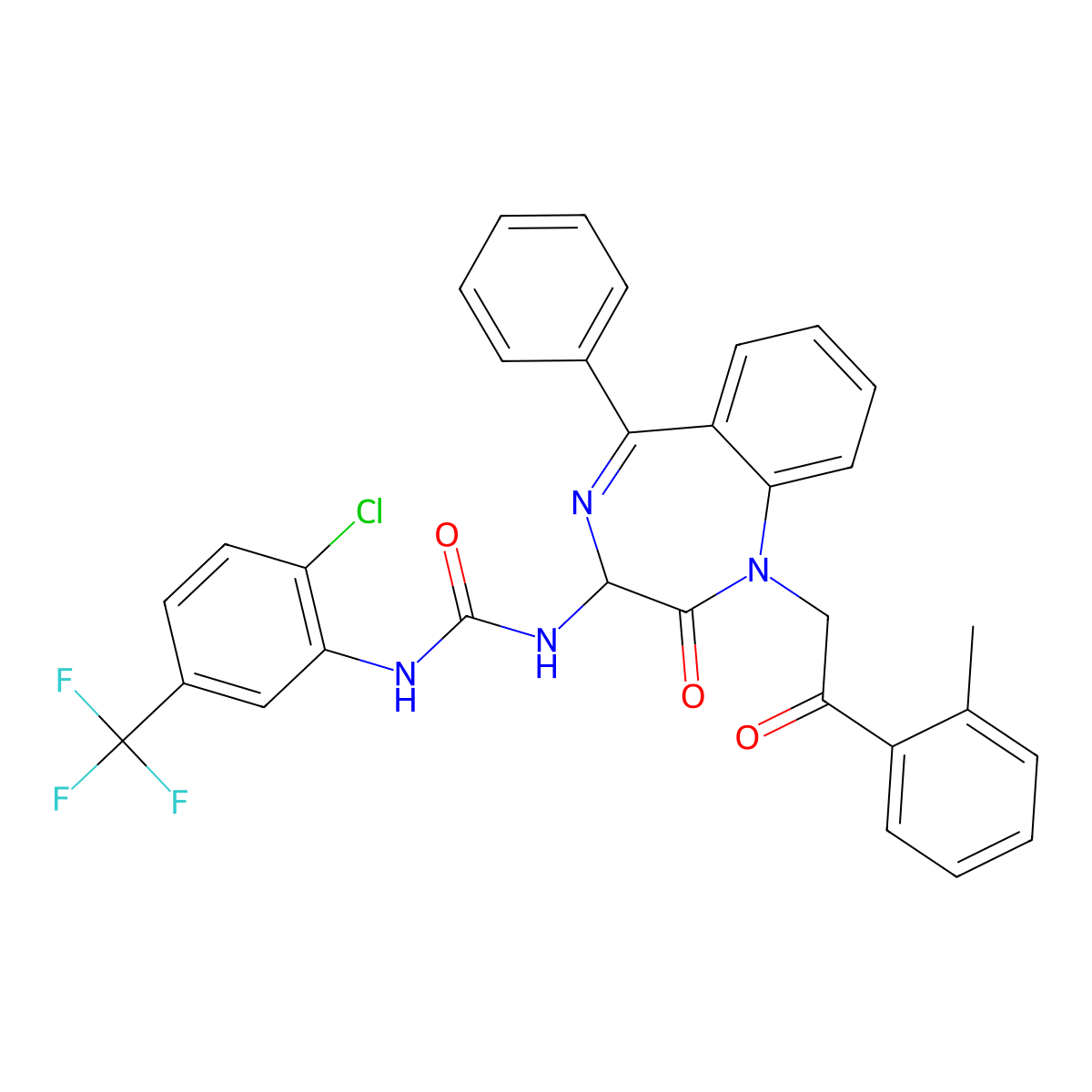 1-(1-(2-(2-methylphenyl)-2-oxoethyl)-2-oxo-5-phenyl-2,3-dihydro-1H-1,4-diazepin-3-yl)-3-(2-chloro-5-(trifluoromethyl)phenyl)urea molecular structure, CAS 1796898-58-2