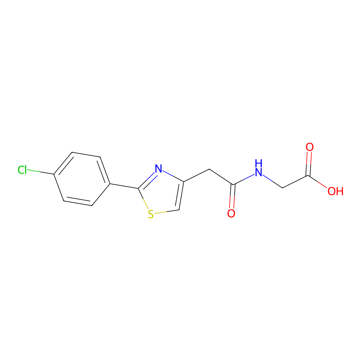 N-{[2-(4-chlorophenyl)-1,3-thiazol-4-yl]acetyl}glycine molecular structure, CAS 17969-64-1