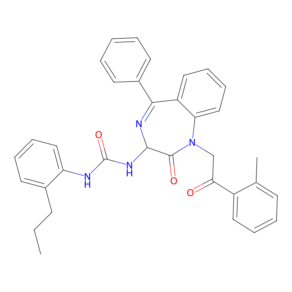 1-(1-(2-(2-methylphenyl)-2-oxoethyl)-2-oxo-5-phenyl-2,3-dihydro-1H-1,4-diazepin-3-yl)-3-(2-n-propylphenyl)urea molecular structure, CAS 1796900-12-3
