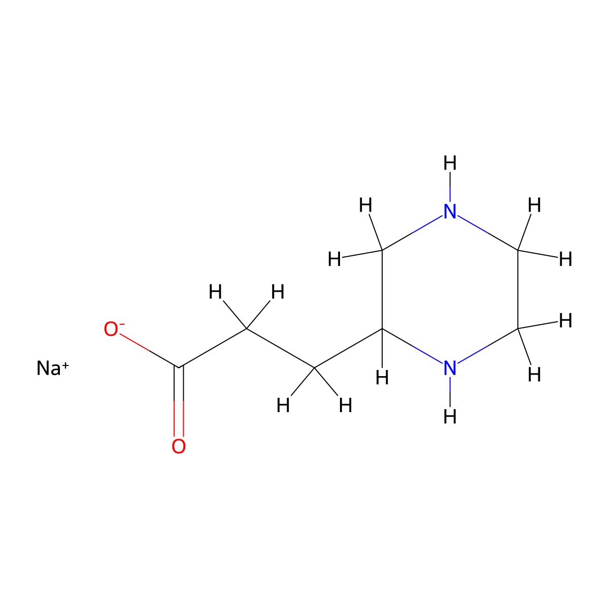 Sodium 3-(piperazin-2-yl)propanoate molecular structure, CAS 1796902-11-8