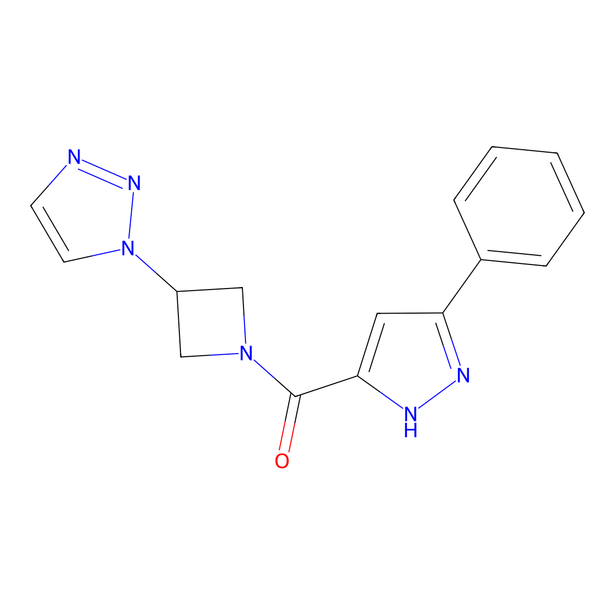 1-[1-(3-phenyl-1H-pyrazole-5-carbonyl)azetidin-3-yl]-1H-1,2,3-triazole molecular structure, CAS 1796903-23-5