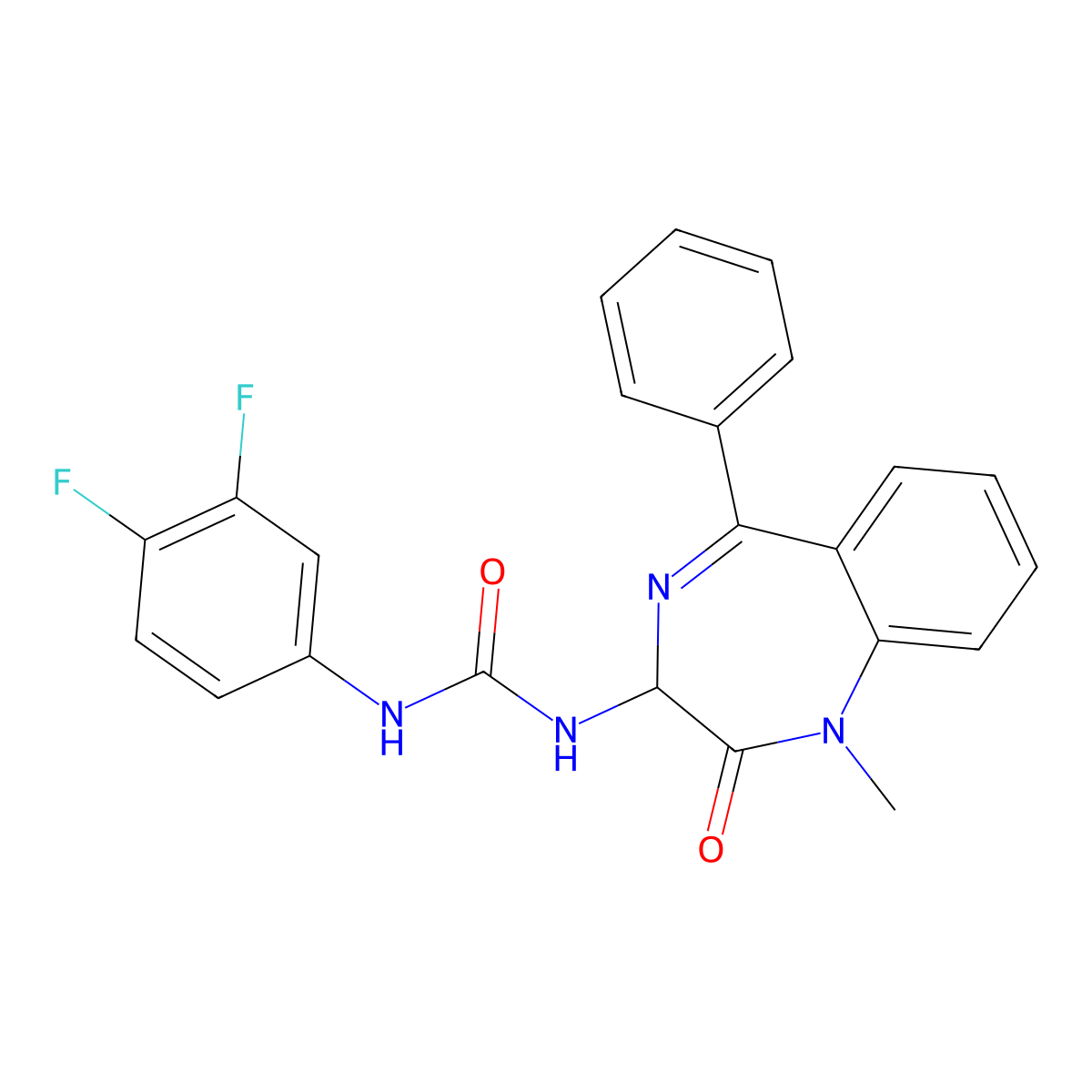 N-(2,5-diaza-2-methyl-3-oxo-6-phenylbicyclo[5.4.0]undeca-1(7),5,8,10-tetraen-4-yl)((3,4-difluorophenyl)amino)formamide molecular structure, CAS 1796904-85-2