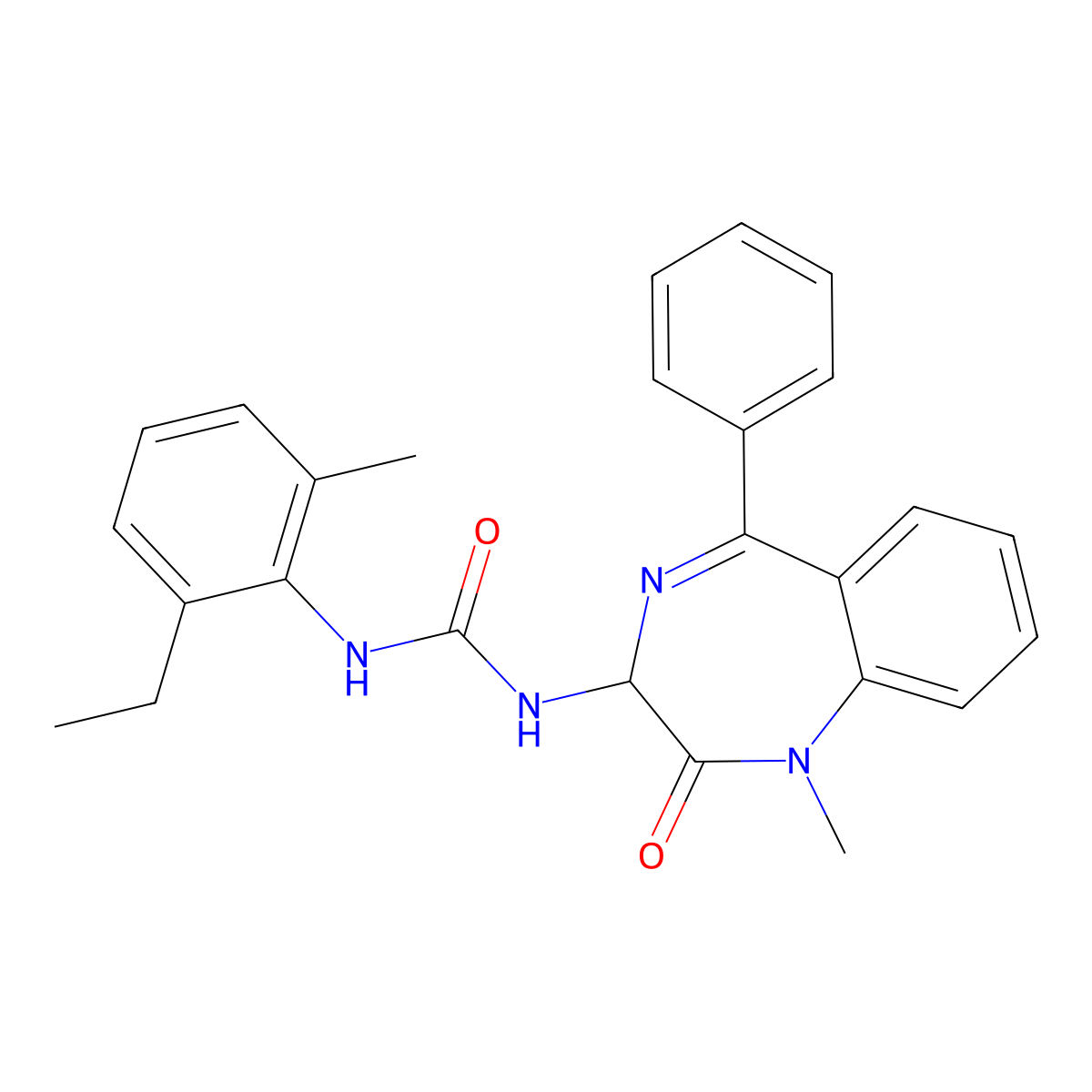 1-(2-ethyl-6-methylphenyl)-3-(1-methyl-2-oxo-5-phenyl-2,3-dihydro-1H-1,4-benzodiazepin-3-yl)urea molecular structure, CAS 1796904-91-0