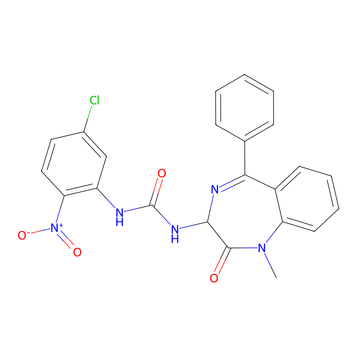 1-(1-methyl-2-oxo-5-phenyl-2,3-dihydro-1H-1,4-diazepin-3-yl)-3-(5-chloro-2-nitrophenyl)urea molecular structure, CAS 1796905-13-9
