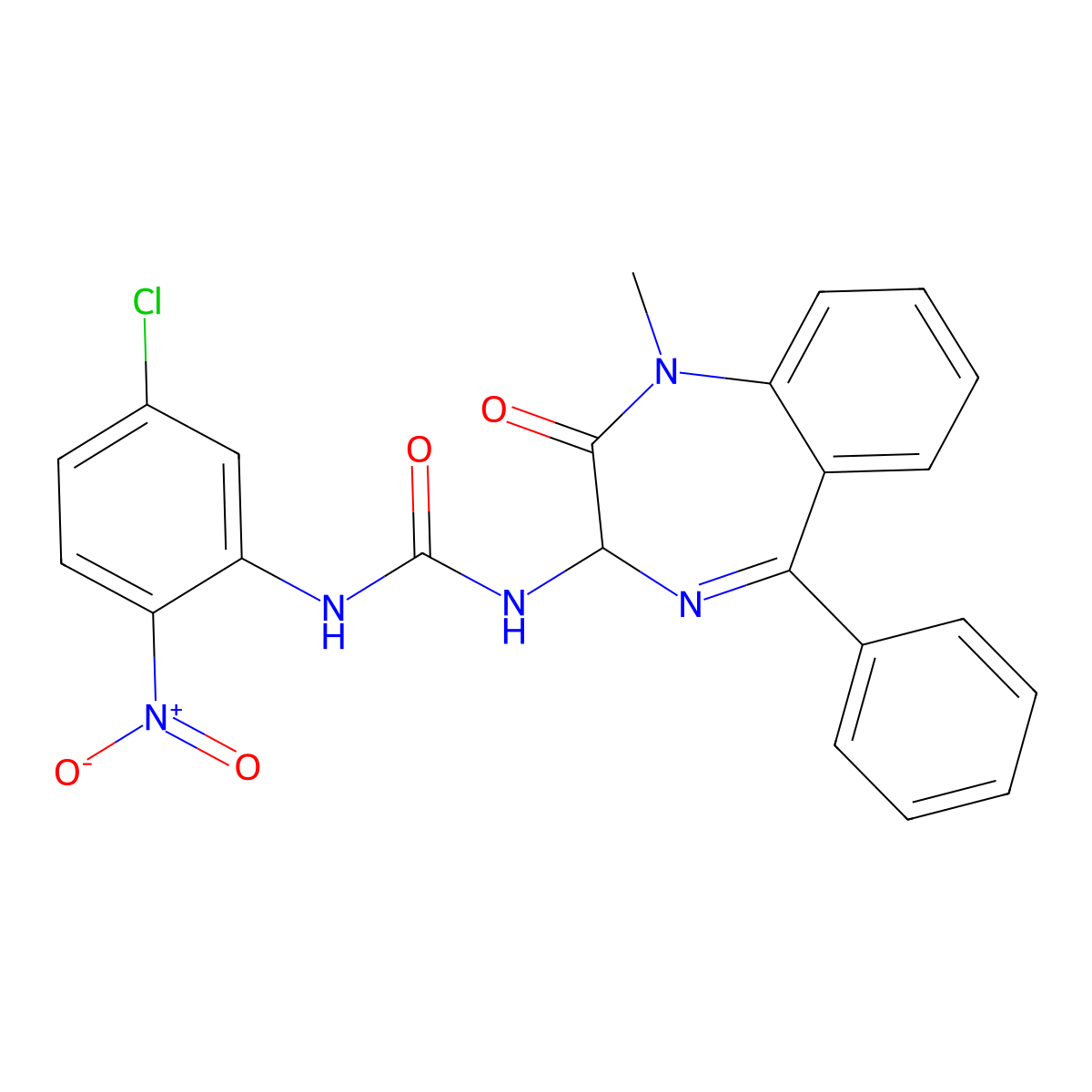 1-(1-methyl-2-oxo-5-phenyl-2,3-dihydro-1H-1,4-diazepin-3-yl)-3-(5-chloro-2-nitrophenyl)urea molecular structure, CAS 1796905-13-9