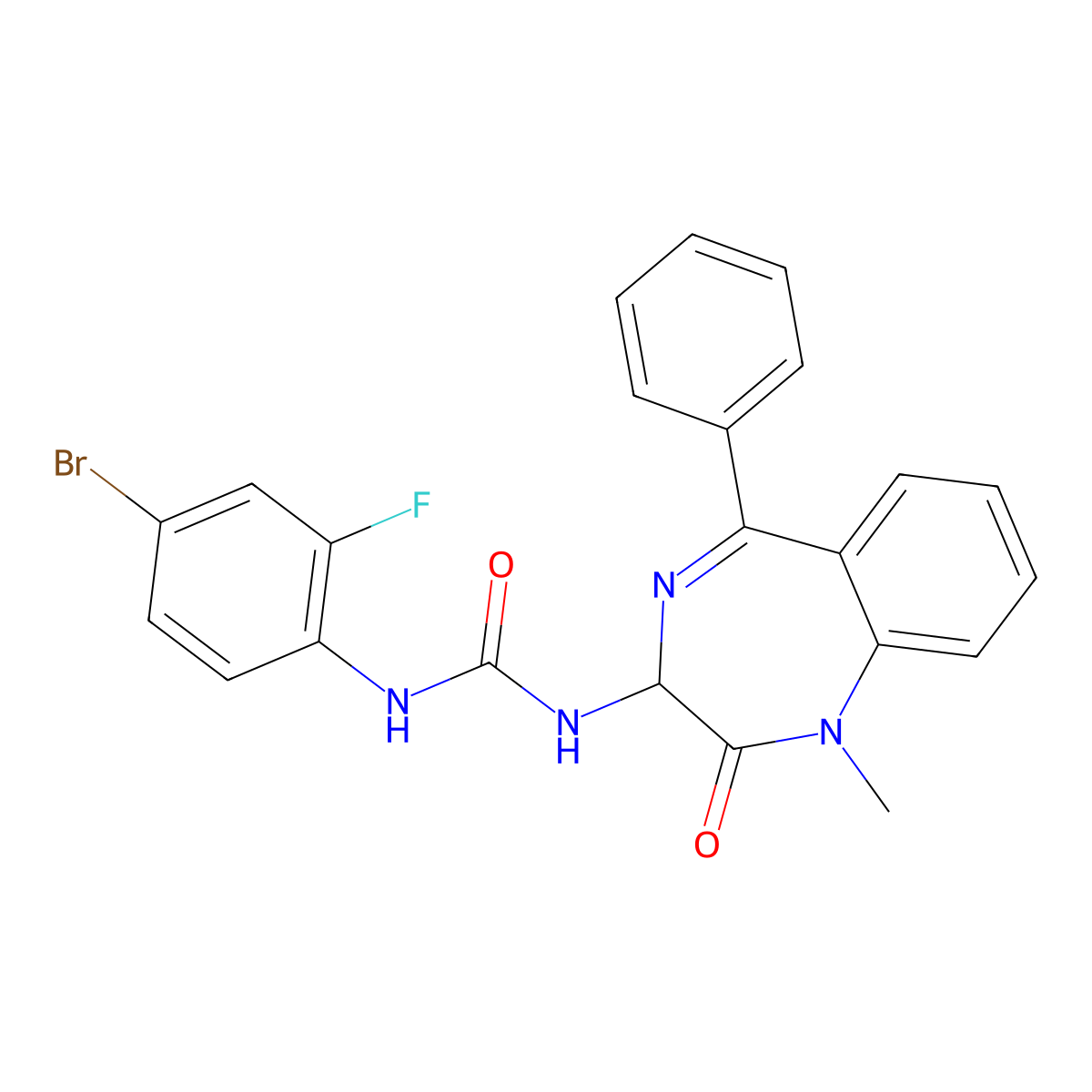 1-(1-methyl-2-oxo-5-phenyl-2,3-dihydro-1H-1,4-diazepin-3-yl)-3-(4-bromo-2-fluorophenyl)urea molecular structure, CAS 1796905-15-1