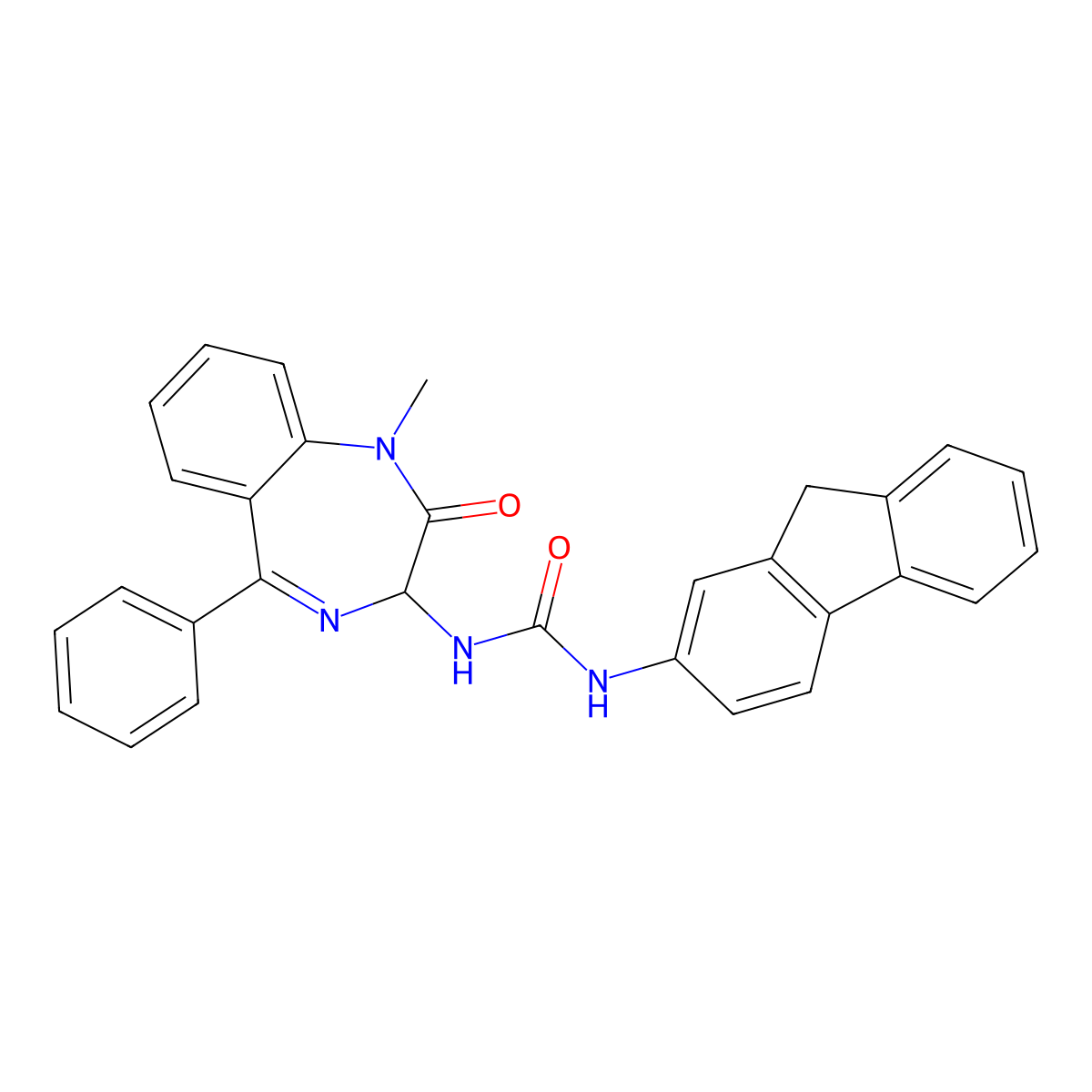 3-(9H-fluoren-2-yl)-1-(1-methyl-2-oxo-5-phenyl-2,3-dihydro-1H-1,4-benzodiazepin-3-yl)urea molecular structure, CAS 1796905-23-1