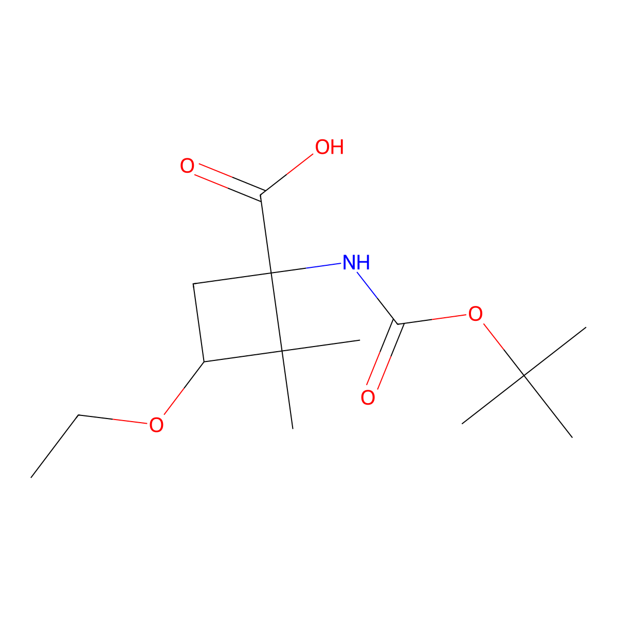 1-{[(Tert-butoxy)carbonyl]amino}-3-ethoxy-2,2-dimethylcyclobutane-1-carboxylic acid molecular structure, CAS 1796908-88-7