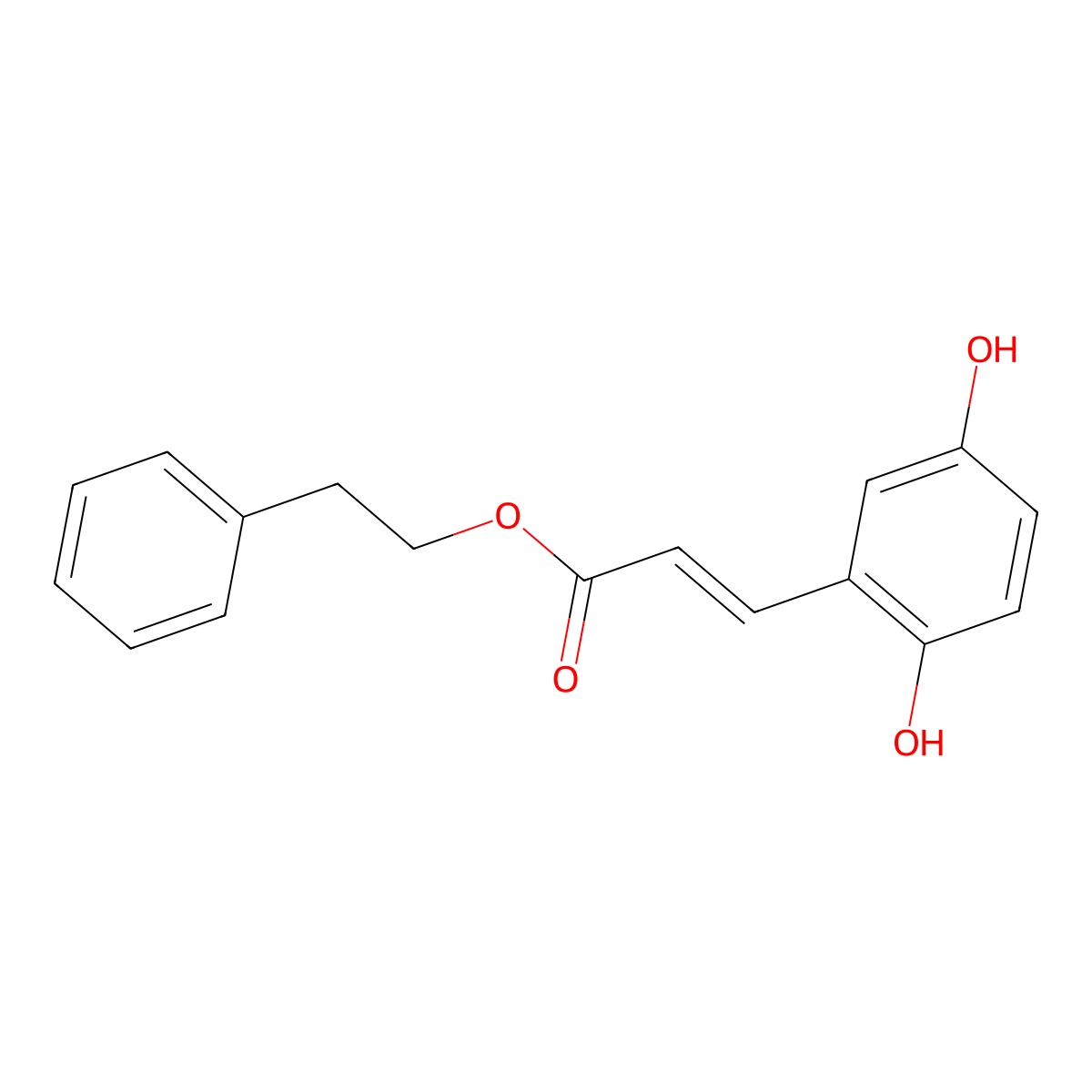 phenethyl (E)-3-(2,5-dihydroxyphenyl)prop-2-enoate molecular structure, CAS 179691-97-5