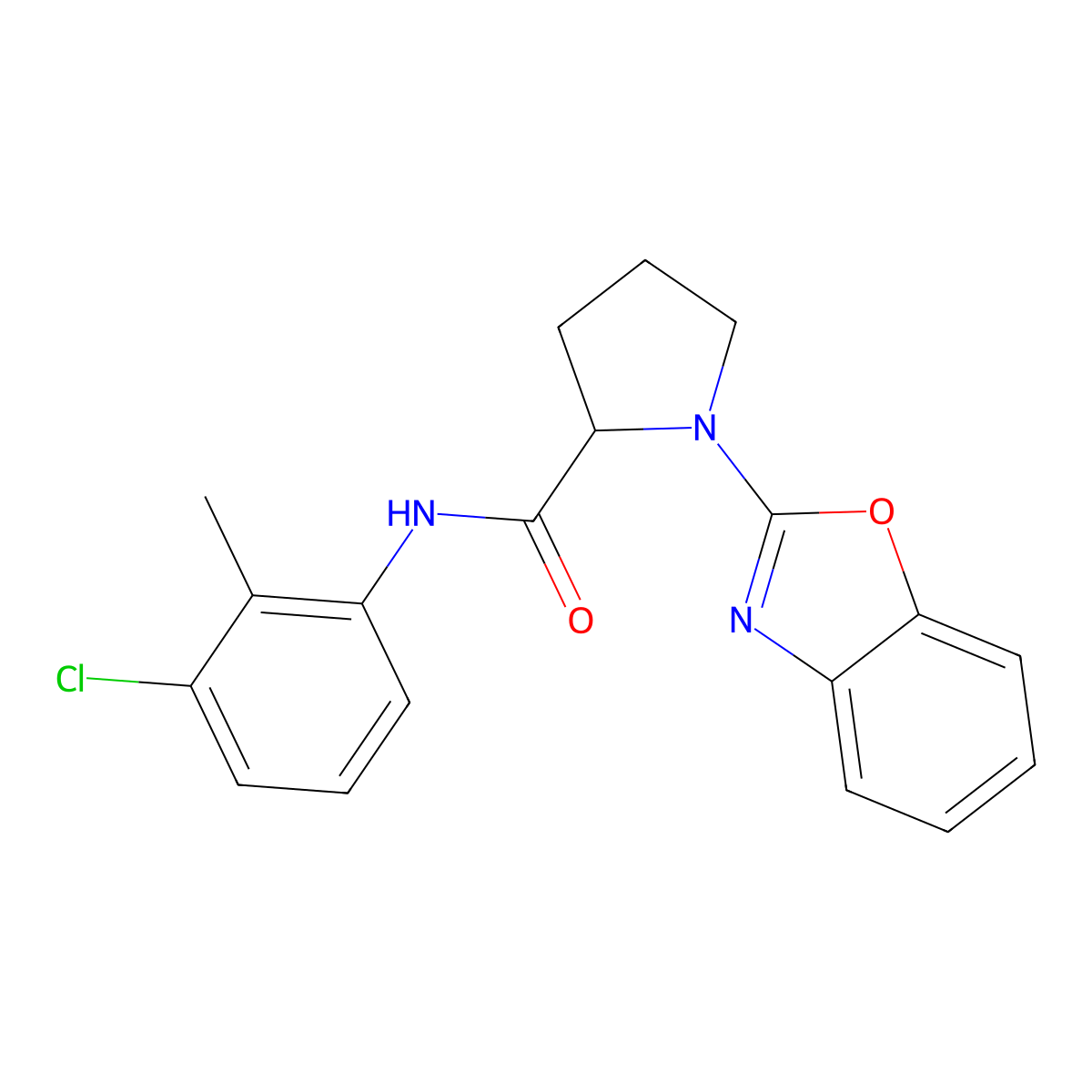 1-(benzo[d]oxazol-2-yl)-N-(3-chloro-2-methylphenyl)pyrrolidine-2-carboxamide molecular structure, CAS 1796910-06-9