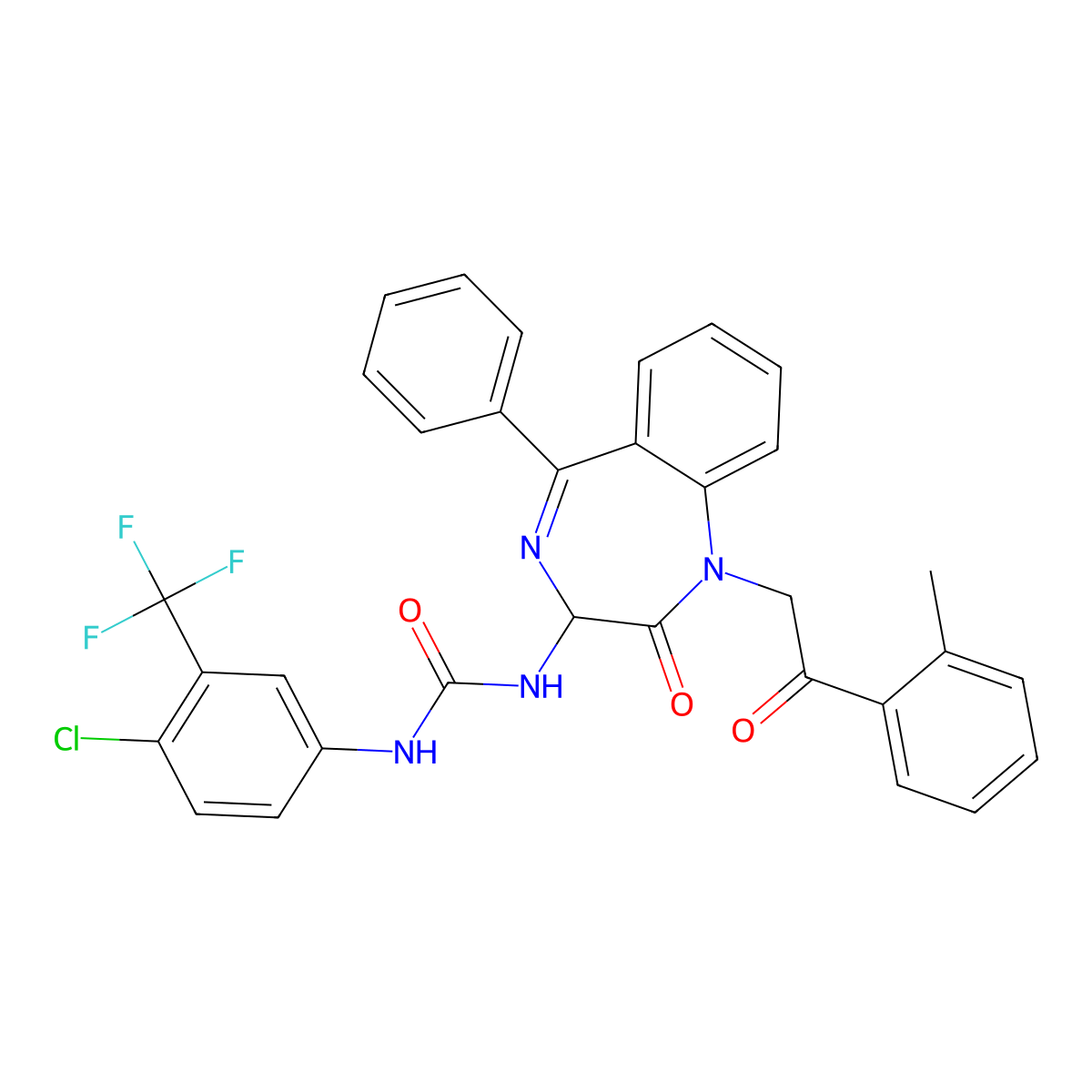 1-(1-(2-(2-methylphenyl)-2-oxoethyl)-2-oxo-5-phenyl-2,3-dihydro-1H-1,4-diazepin-3-yl)-3-(4-chloro-3-(trifluoromethyl)phenyl)urea molecular structure, CAS 1796911-56-2