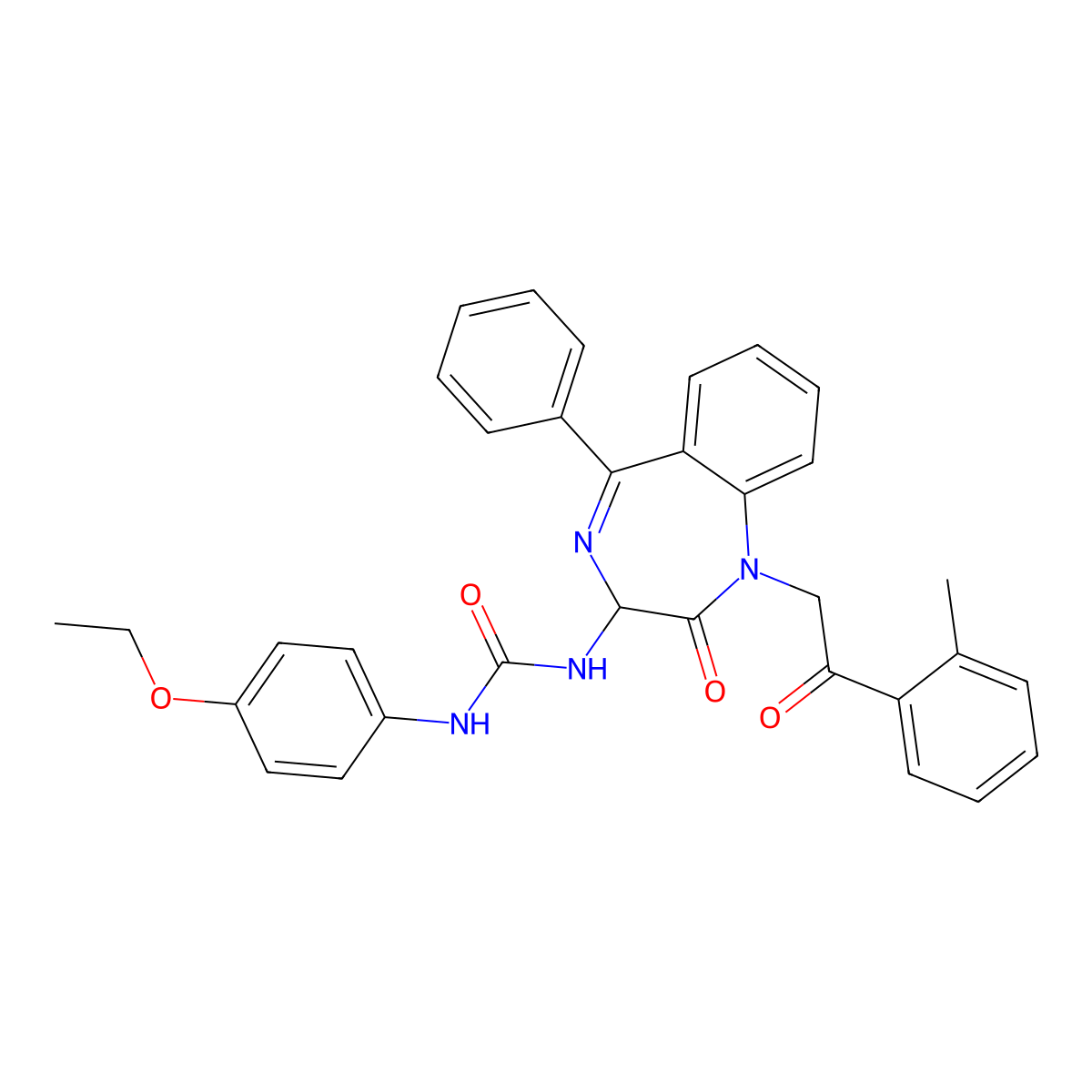 N-(2,5-diaza-2-(2-(2-methylphenyl)-2-oxoethyl)-3-oxo-6-phenylbicyclo[5.4.0]undeca-1(7),5,8,10-tetraen-4-yl)((4-ethoxyphenyl)amino)formamide molecular structure, CAS 1796911-63-1