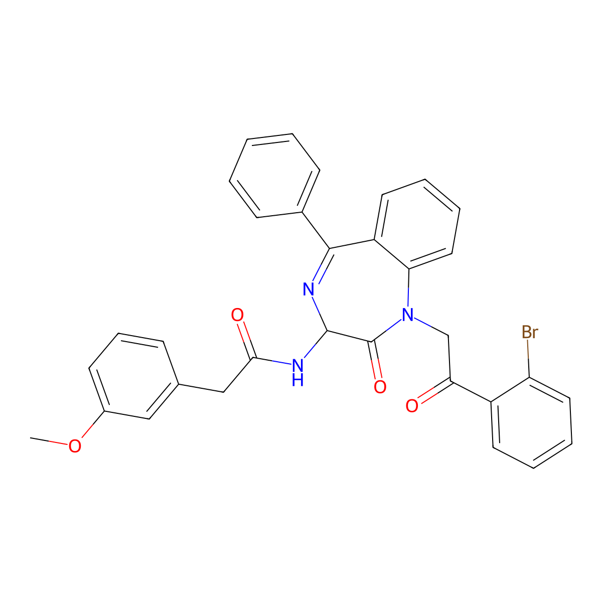 N-(2,5-diaza-2-(2-(2-bromophenyl)-2-oxoethyl)-3-oxo-6-phenylbicyclo[5.4.0]undeca-1(11),5,7(8),9-tetraen-4-yl)-2-(3-methoxyphenyl)ethanamide molecular structure, CAS 1796911-78-8