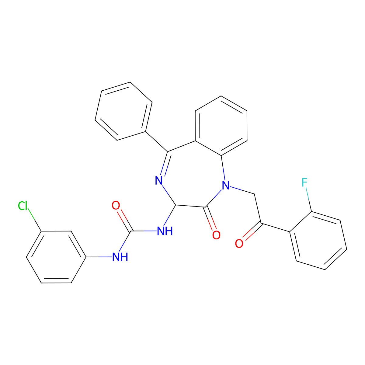 1-(3-chlorophenyl)-3-{1-[2-(2-fluorophenyl)-2-oxoethyl]-2-oxo-5-phenyl-2,3-dihydro-1H-1,4-benzodiazepin-3-yl}urea molecular structure, CAS 1796913-84-2