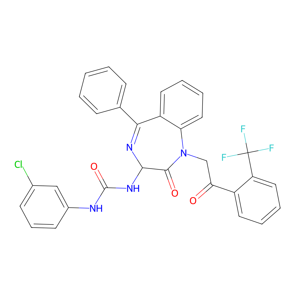 1-(1-(2-(2-(trifluoromethyl)phenyl)-2-oxoethyl)-2-oxo-5-phenyl-2,3-dihydro-1H-1,4-diazepin-3-yl)-3-(3-chlorophenyl)urea molecular structure, CAS 1796915-28-0
