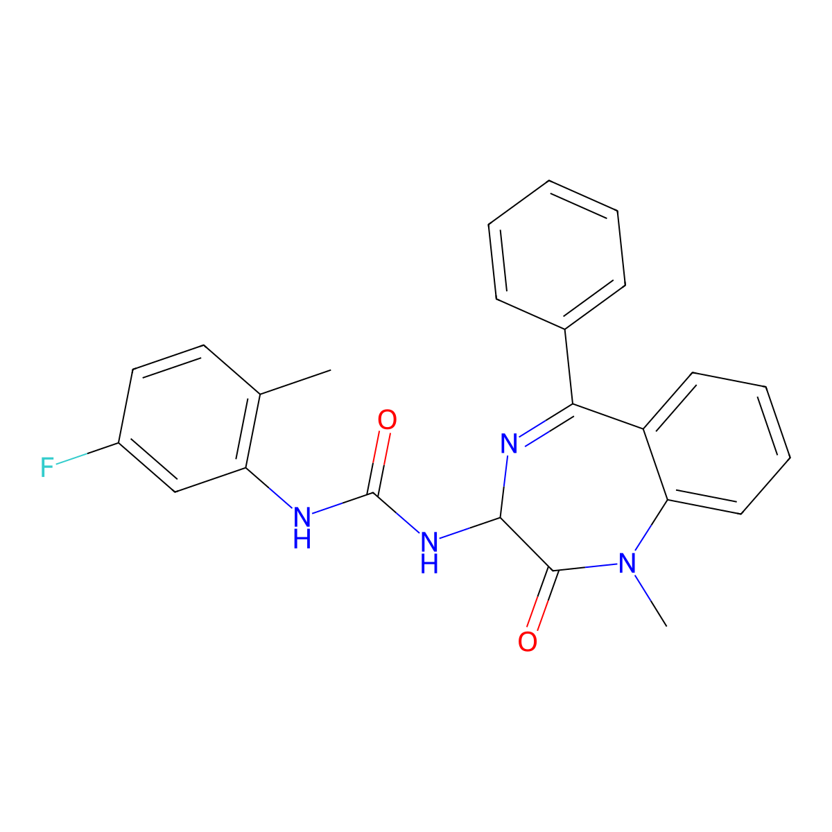 1-(5-fluoro-2-methylphenyl)-3-(1-methyl-2-oxo-5-phenyl-2,3-dihydro-1H-1,4-benzodiazepin-3-yl)urea molecular structure, CAS 1796915-39-3