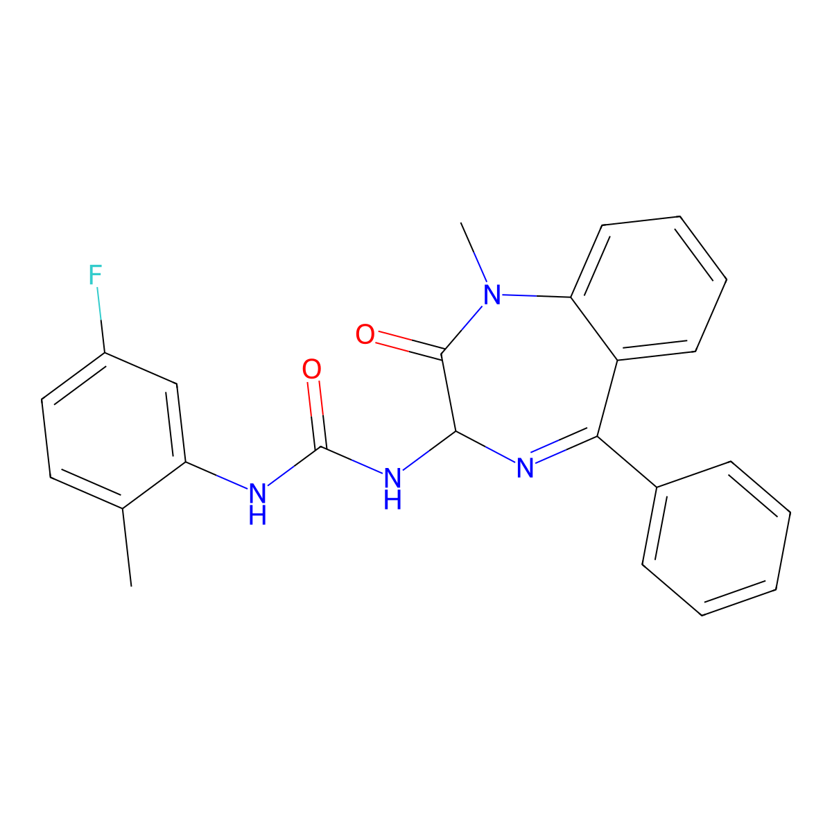 1-(5-fluoro-2-methylphenyl)-3-(1-methyl-2-oxo-5-phenyl-2,3-dihydro-1H-1,4-benzodiazepin-3-yl)urea molecular structure, CAS 1796915-39-3
