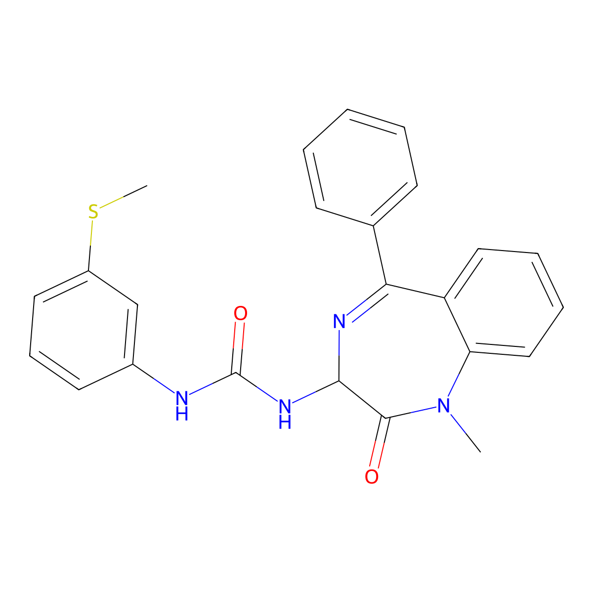 3-(1-methyl-2-oxo-5-phenyl-2,3-dihydro-1H-1,4-benzodiazepin-3-yl)-1-[3-(methylsulfanyl)phenyl]urea molecular structure, CAS 1796915-46-2