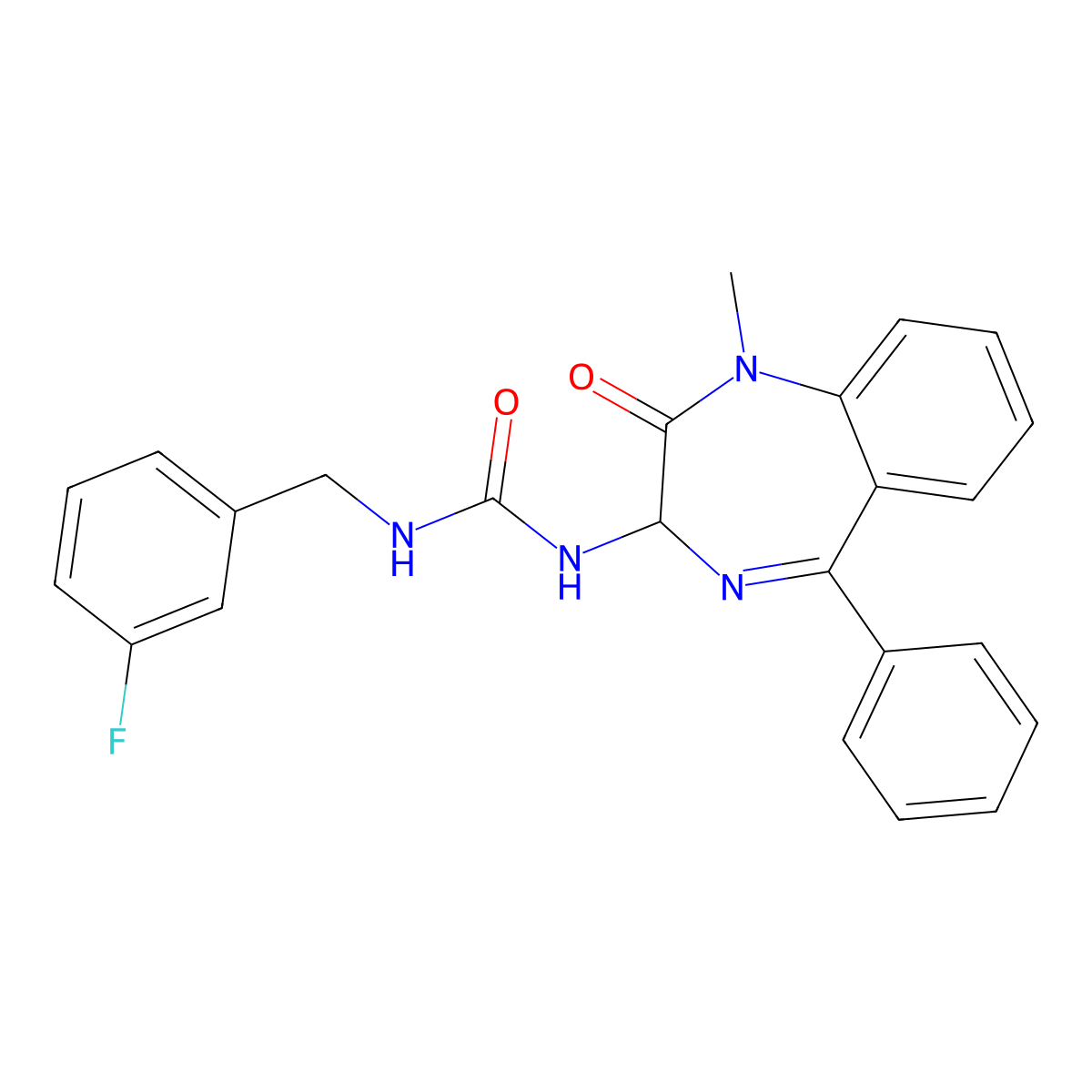 1-(1-methyl-2-oxo-5-phenyl-2,3-dihydro-1H-1,4-diazepin-3-yl)-3-(3-fluorobenzyl)urea molecular structure, CAS 1796915-83-7