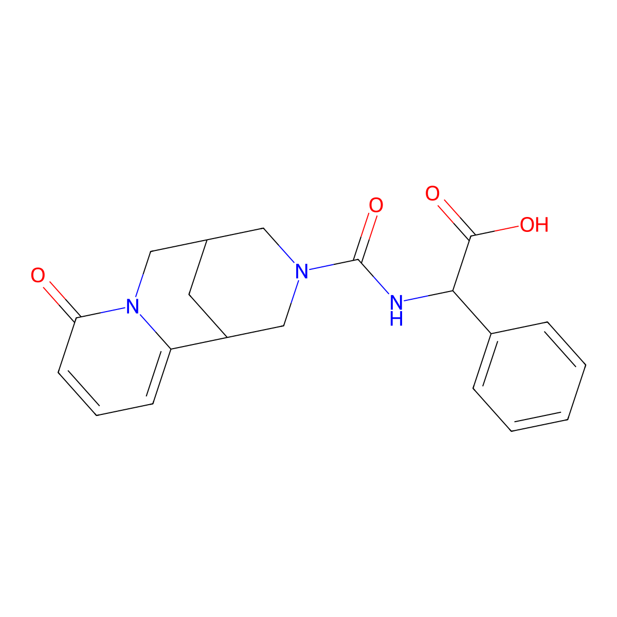 {[(8-oxo-1,5,6,8-tetrahydro-2H-1,5-methanopyrido[1,2-a][1,5]diazocin-3(4H)-yl)carbonyl]amino}(phenyl)acetic acid molecular structure, CAS 1796916-14-7