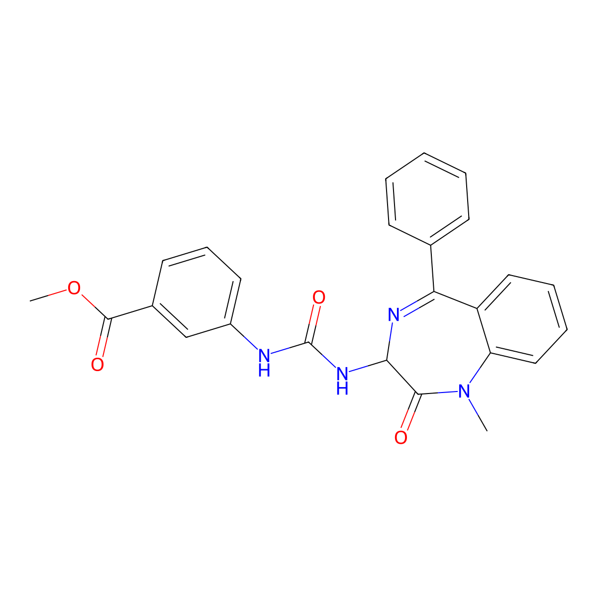 methyl 3-{[(1-methyl-2-oxo-5-phenyl-2,3-dihydro-1H-1,4-benzodiazepin-3-yl)carbamoyl]amino}benzoate molecular structure, CAS 1796916-18-1