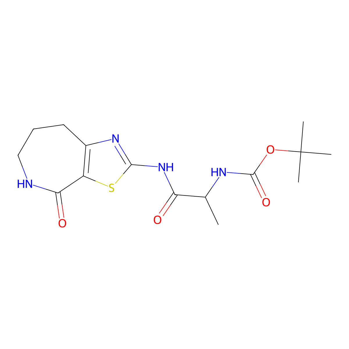 tert-butyl (1-oxo-1-((4-oxo-5,6,7,8-tetrahydro-4H-thiazolo[5,4-c]azepin-2-yl)amino)propan-2-yl)carbamate molecular structure, CAS 1796917-62-8