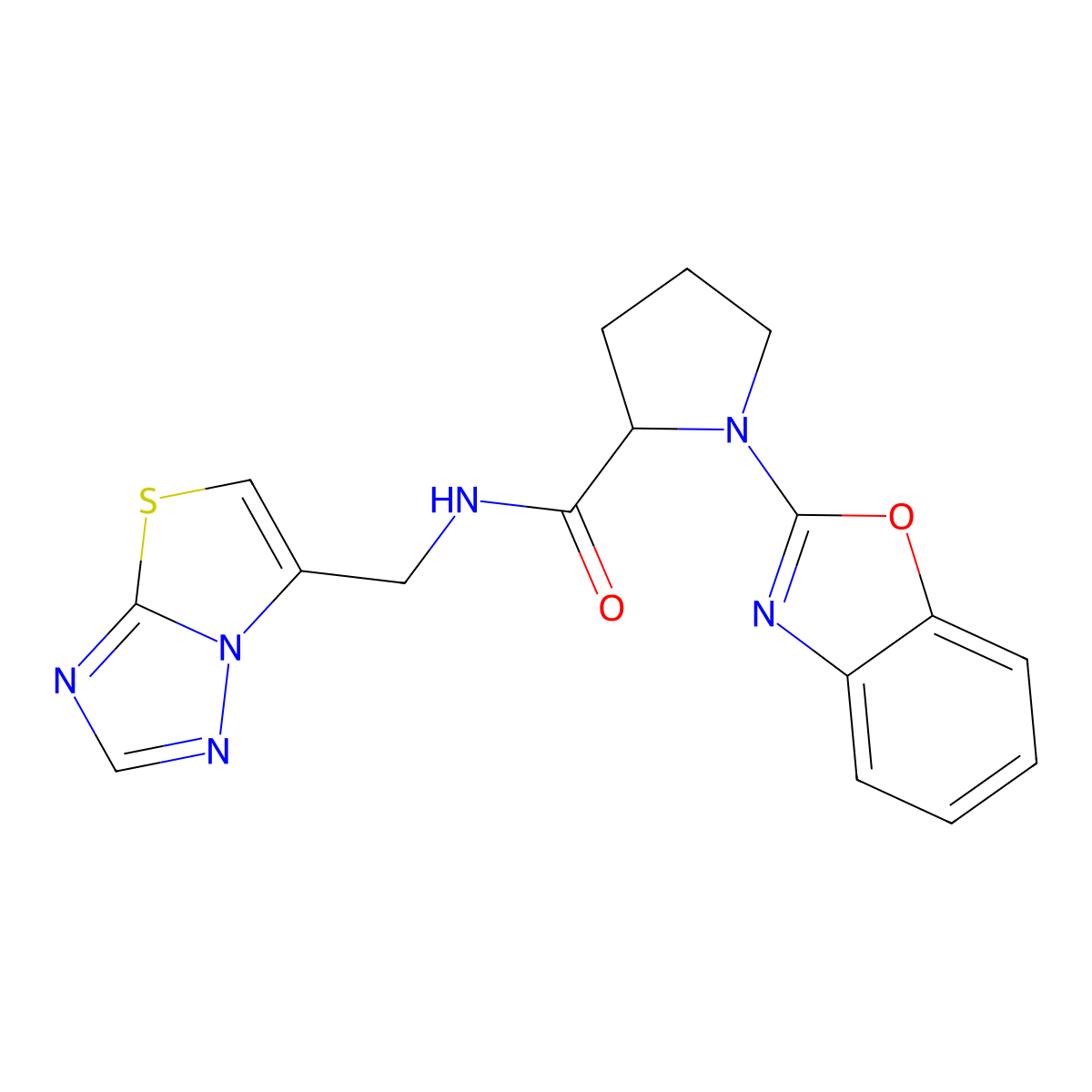 1-(benzo[d]oxazol-2-yl)-N-(thiazolo[3,2-b][1,2,4]triazol-6-ylmethyl)pyrrolidine-2-carboxamide molecular structure, CAS 1796919-35-1