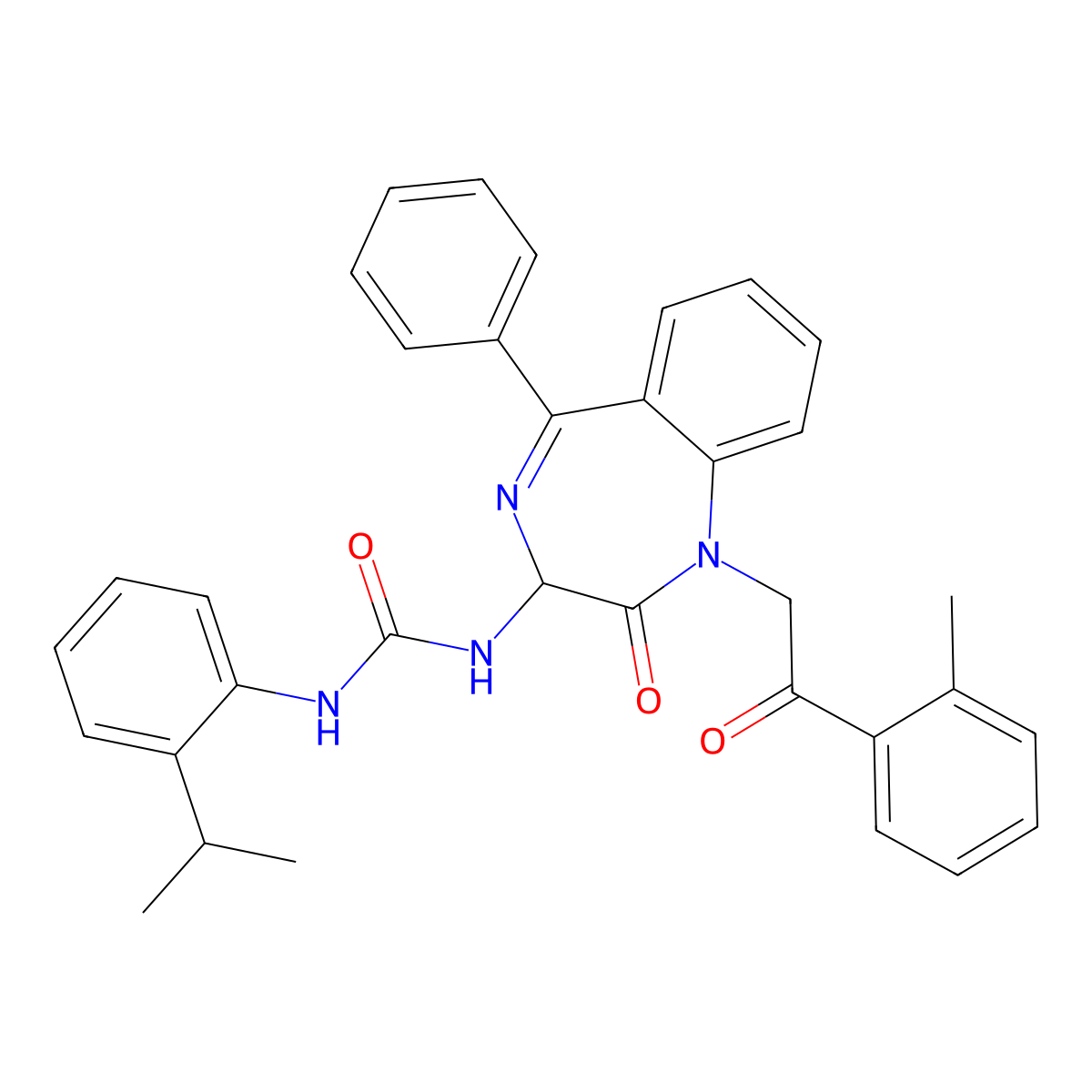 3-{1-[2-(2-methylphenyl)-2-oxoethyl]-2-oxo-5-phenyl-2,3-dihydro-1H-1,4-benzodiazepin-3-yl}-1-[2-(propan-2-yl)phenyl]urea molecular structure, CAS 1796921-00-0