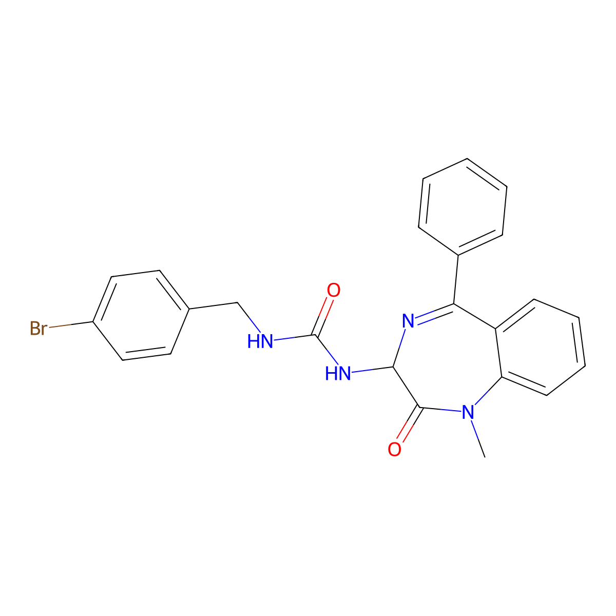 N-(2,5-diaza-2-methyl-3-oxo-6-phenylbicyclo[5.4.0]undeca-1(7),5,8,10-tetraen-4-yl)(((4-bromophenyl)methyl)amino)formamide molecular structure, CAS 1796921-10-2