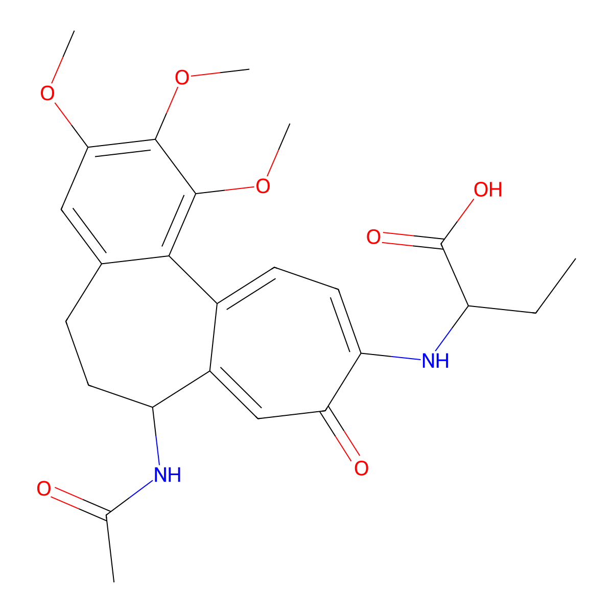 2-{[7-(Acetylamino)-1,2,3-trimethoxy-9-oxo-5,6,7,9-tetrahydrobenzo[a]heptalen-10-yl]amino}butanoic acid molecular structure, CAS 1796921-13-5