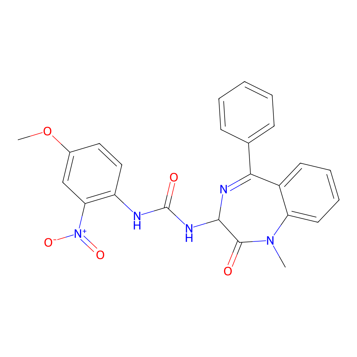 1-(1-methyl-2-oxo-5-phenyl-2,3-dihydro-1H-1,4-diazepin-3-yl)-3-(4-methoxy-2-nitrophenyl)urea molecular structure, CAS 1796922-61-6