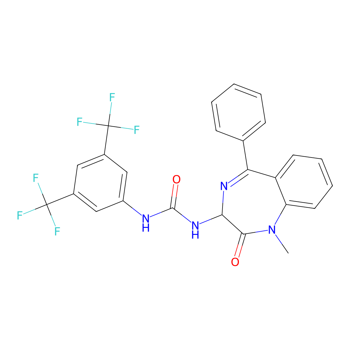 1-[3,5-bis(trifluoromethyl)phenyl]-3-(1-methyl-2-oxo-5-phenyl-2,3-dihydro-1H-1,4-benzodiazepin-3-yl)urea molecular structure, CAS 1796922-71-8