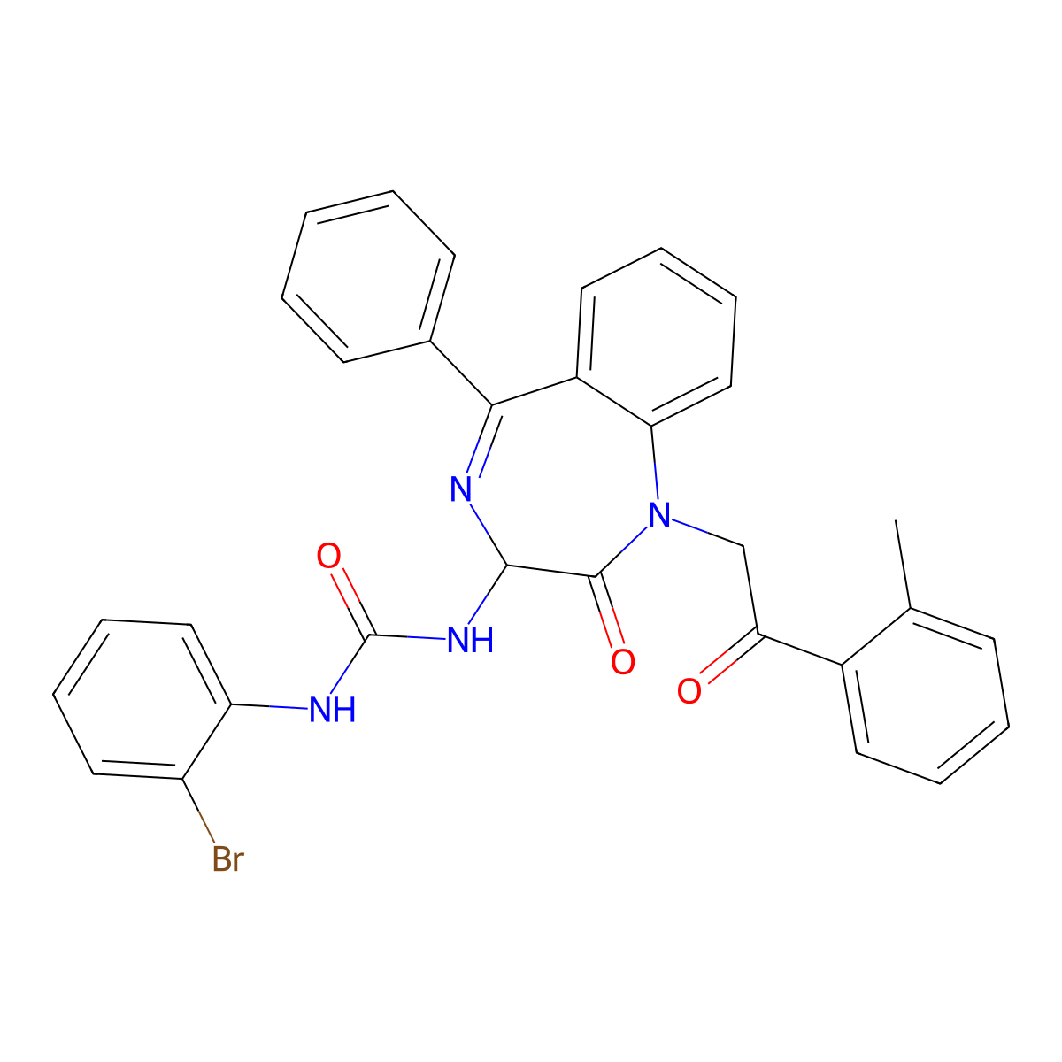N-(2,5-diaza-2-(2-(2-methylphenyl)-2-oxoethyl)-3-oxo-6-phenylbicyclo[5.4.0]undeca-1(7),5,8,10-tetraen-4-yl)((2-bromophenyl)amino)formamide molecular structure, CAS 1796922-87-6