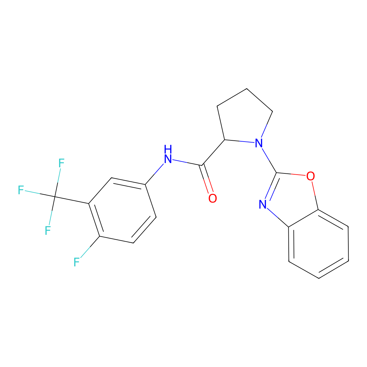 1-(benzo[d]oxazol-2-yl)-N-(4-fluoro-3-(trifluoromethyl)phenyl)pyrrolidine-2-carboxamide molecular structure, CAS 1796923-43-7