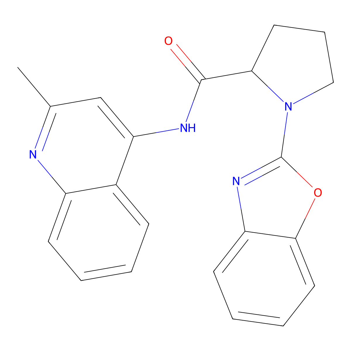 1-(benzo[d]oxazol-2-yl)-N-(2-methylquinolin-4-yl)pyrrolidine-2-carboxamide molecular structure, CAS 1796923-70-0
