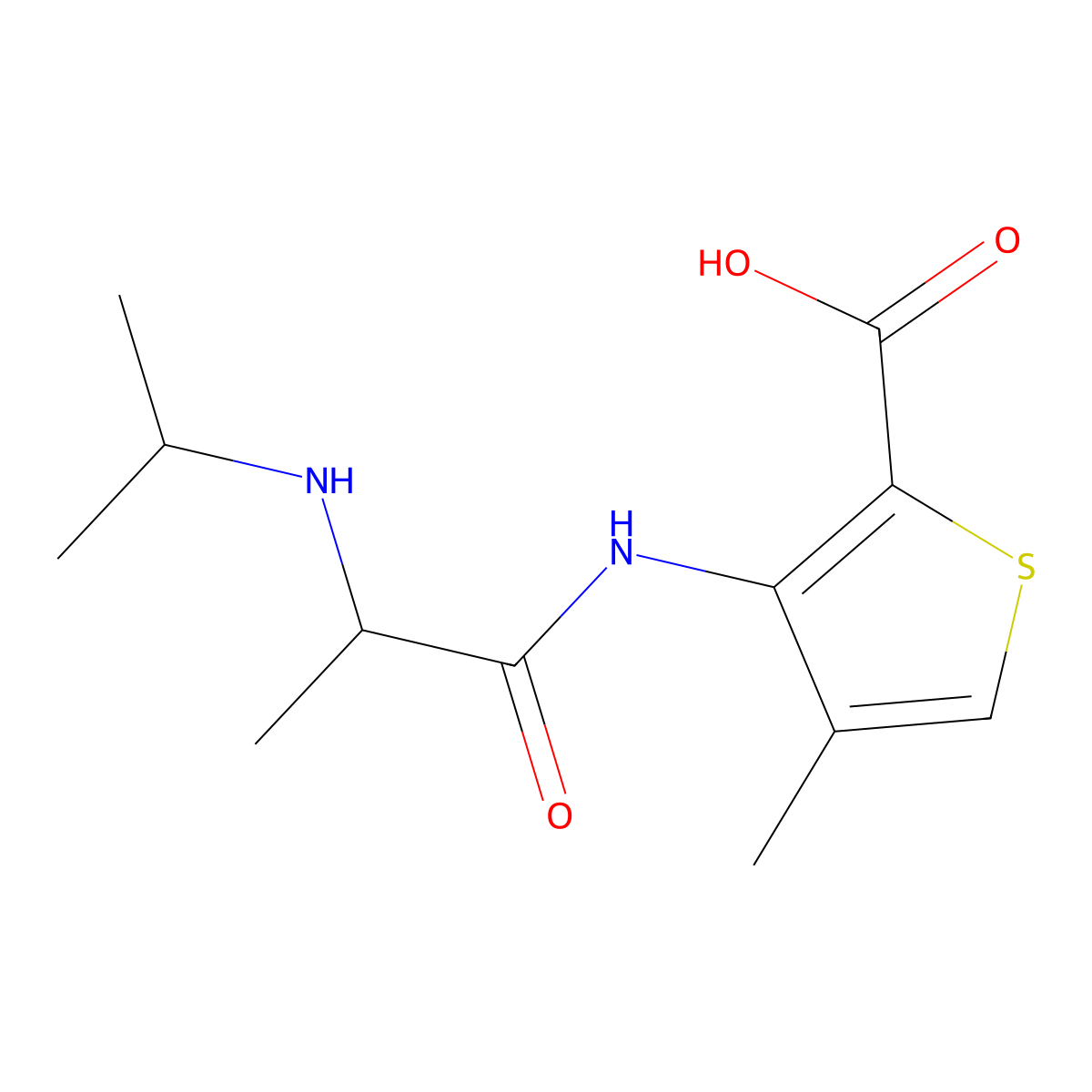 4-Methyl-3-{2-[(propan-2-yl)amino]propanamido}thiophene-2-carboxylic acid molecular structure, CAS 1796927-23-5