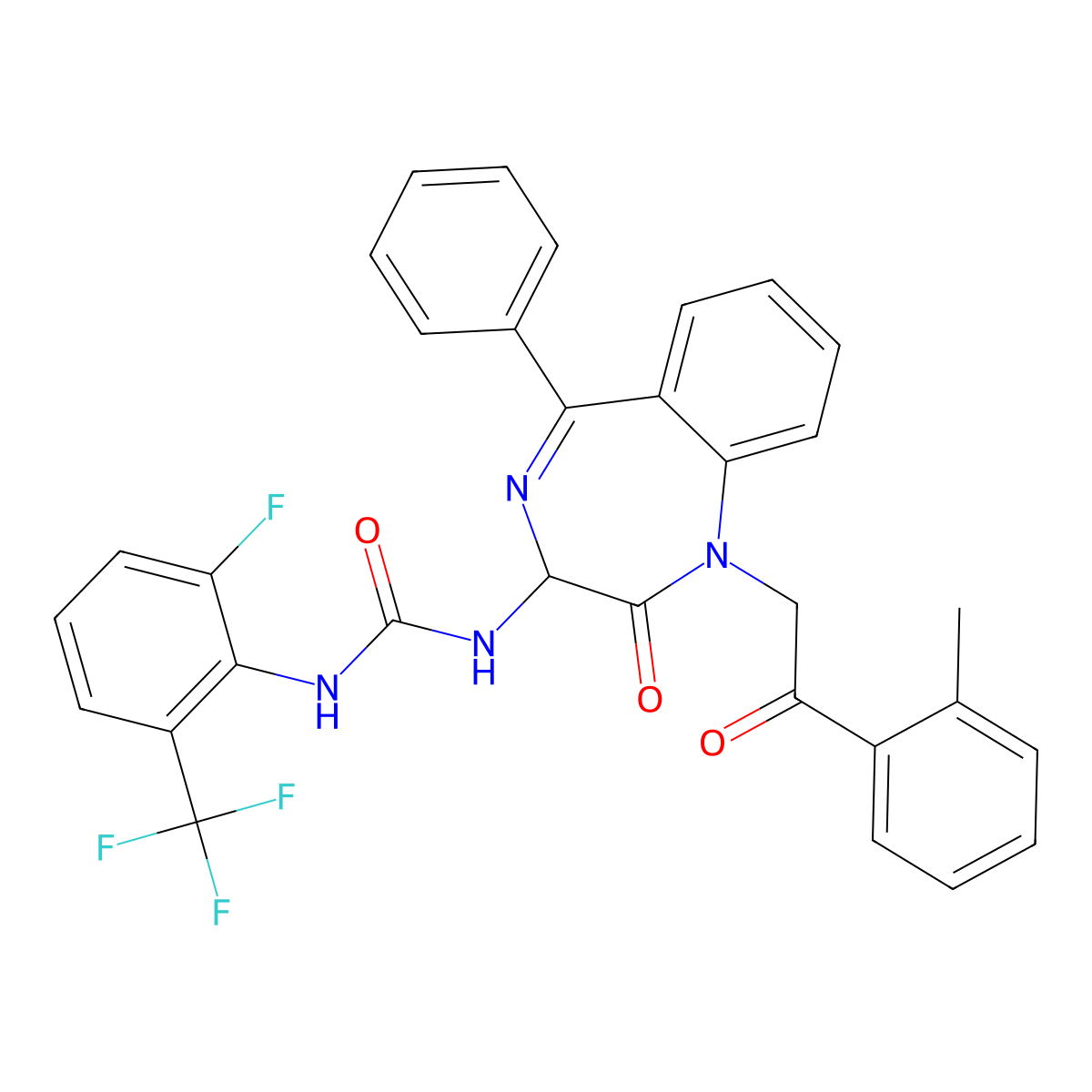 3-[2-fluoro-6-(trifluoromethyl)phenyl]-1-{1-[2-(2-methylphenyl)-2-oxoethyl]-2-oxo-5-phenyl-2,3-dihydro-1H-1,4-benzodiazepin-3-yl}urea molecular structure, CAS 1796929-68-4